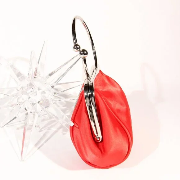 Red Evening Clutch with a Rhinestone Stripe and a Silver-Tone Metal Handle - Picture 3 of 9